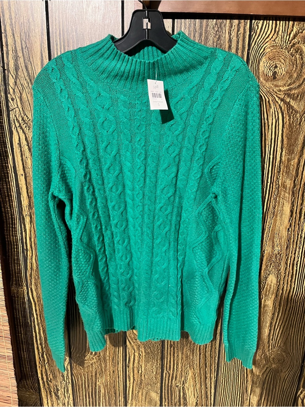 J. Jill Emerald Cable-Knit Mock Neck Sweater
